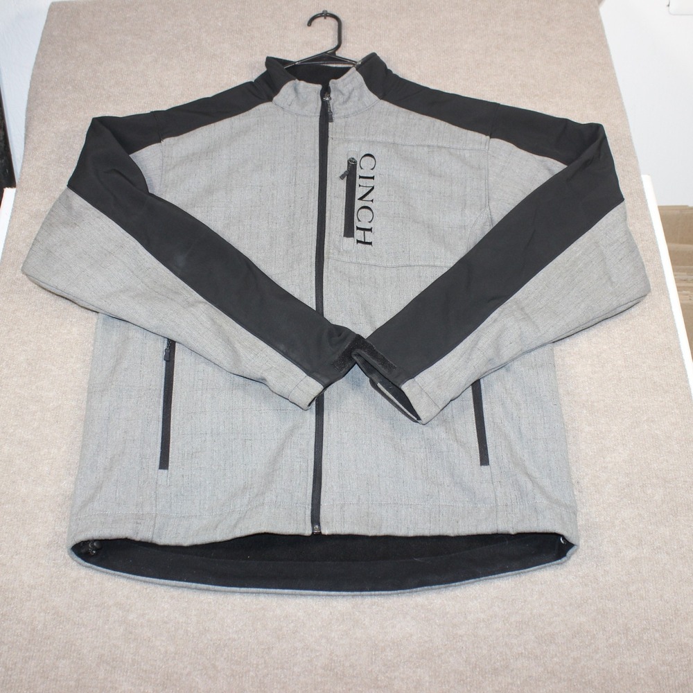 Cinch Mens Grey Black Softshell Bonded Fleece Lined Full Zip Jacket Large